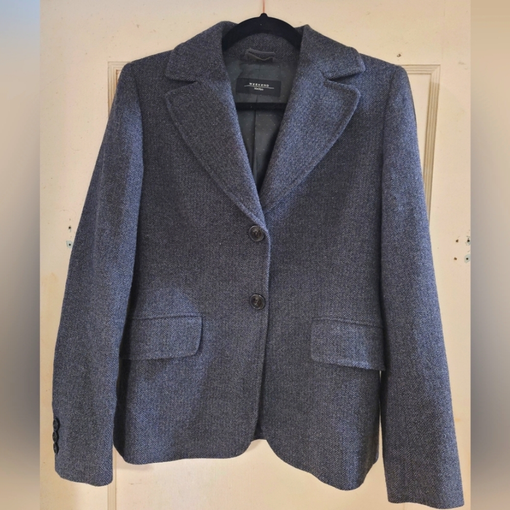 MaxMara Weekend Gray Black Wool Herringbone Jacket